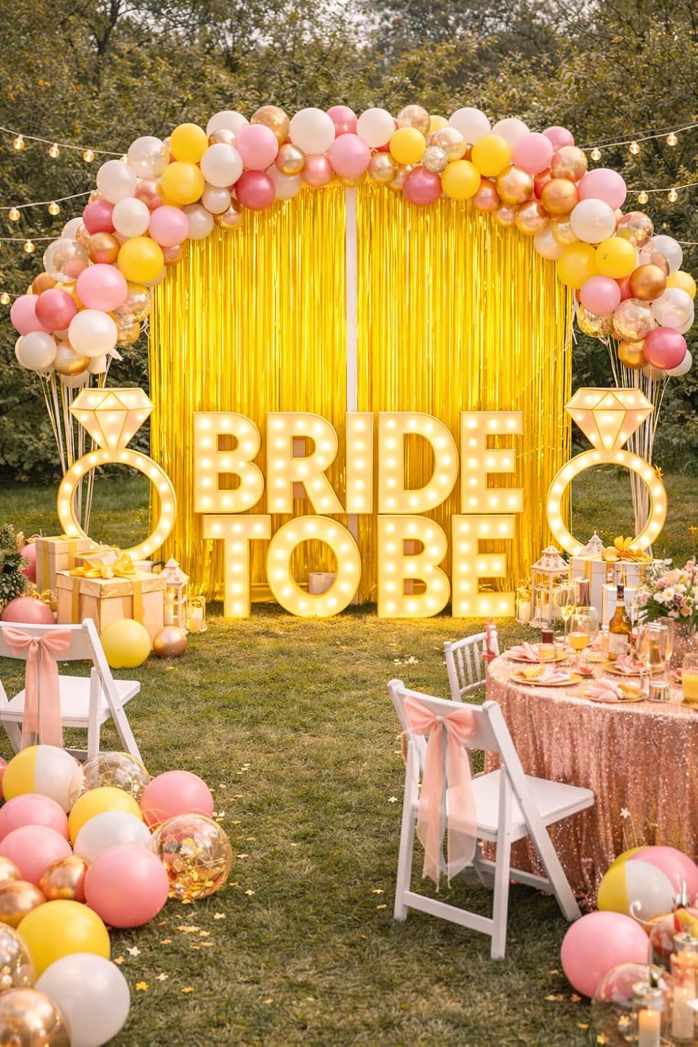 2 Pack Yellow Macron Fringe Curtain Backdrop Streamers 3.2ft x 6.4ft. Party Decoration for Birthday, Wedding, New Years Eve, Graduation, Photo Booth & Event Decorations
