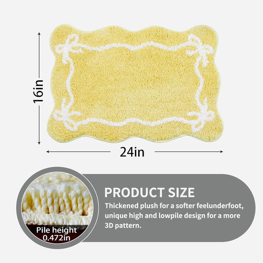 Yellow Bow Bathroom Rug Cute Non Slip Bath Mat,Microfiber Super Soft Absorbent Bathroom Mat for Floor, Shower(24x16 inch)