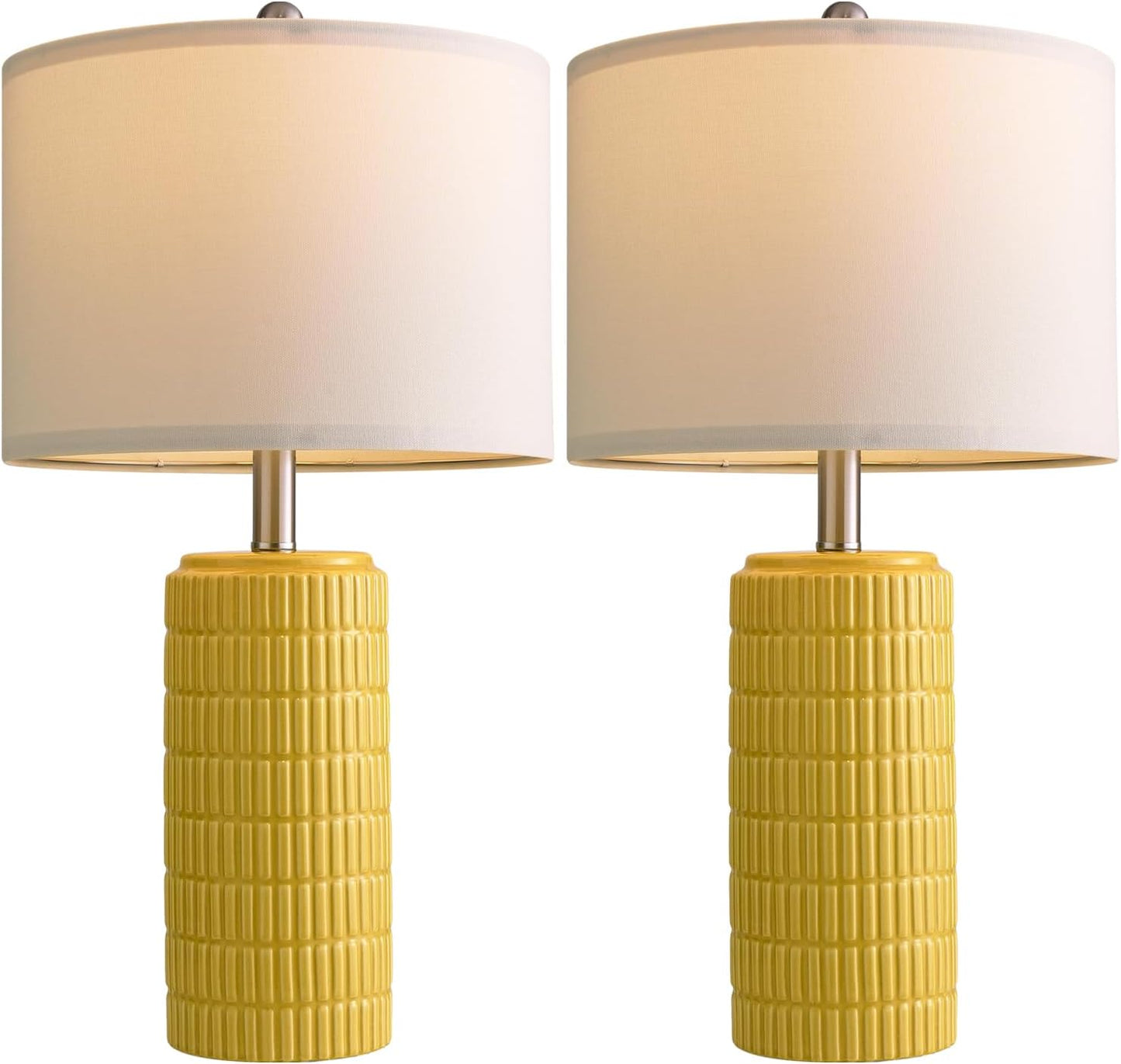 23" Yellow Table Lamps Set of 2, Modern Living Room End Table Lamps Decor, Ceramic Lamps for Living Room, Contemporary Nightstand Lamps for Side Console Table Hallway Gift