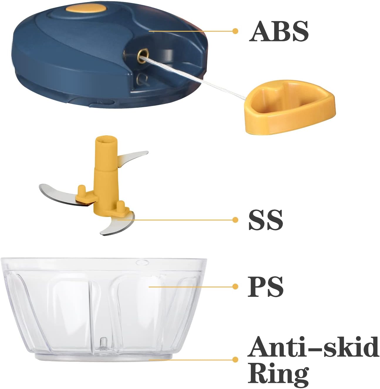 Manual Food Chopper Vegetable Cutter, Hand String Vegetable Chopper Onions Cutter for Vegetable Fruits Nuts BPA Free Food Safe Material, 550ml Yellow