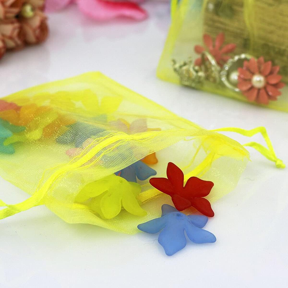 5x7 Inch Sheer Organza Gift Bags with Drawstring,Set of 50 Yellow | Sachet for Jewelry,Candy,Fabric Mesh Storage Containers Pouches for Baby Shower,Birthday,Party Favors,Wedding,Bridal Shower