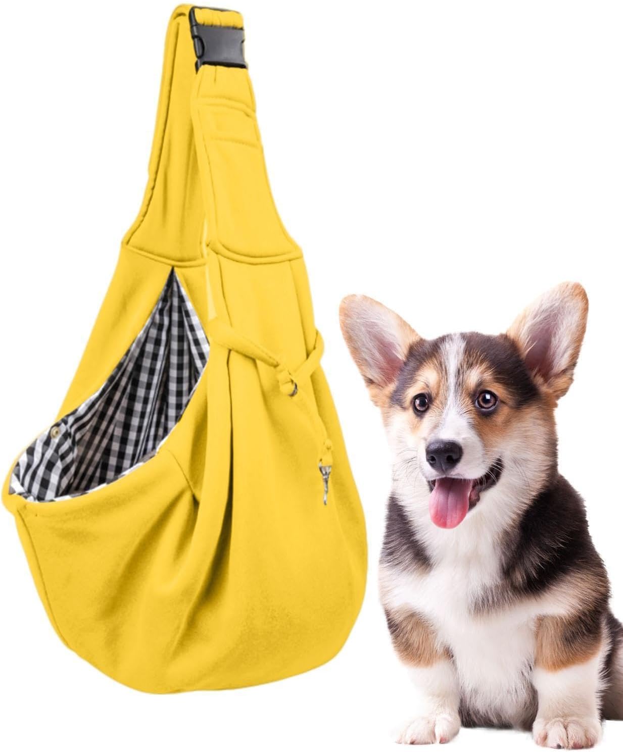 Pet Carrier Sling – Yellow/Black Cloth, Reversible Bag, Hand Free Dog | Perfectly Great For Outdoor Travel Walk, Small Carry, Subway