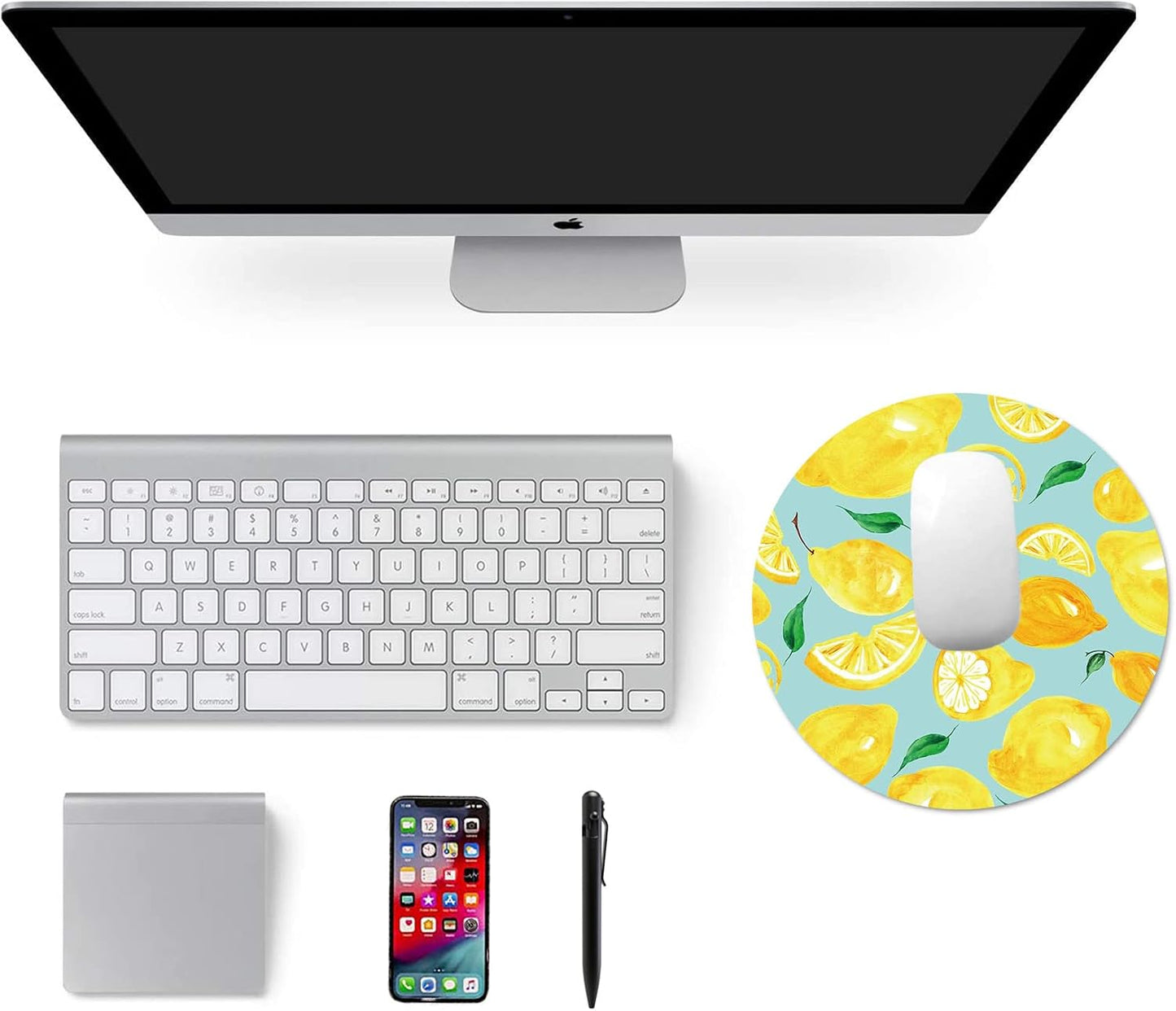 Mouse Pad, Non-Slip Rubber Base Mousepad with Stitched Edge, Gaming Round Mouse Pads, Waterproof Office Mouse Pad, Small Size 7.87 x 7.87 Inch (Lemons)
