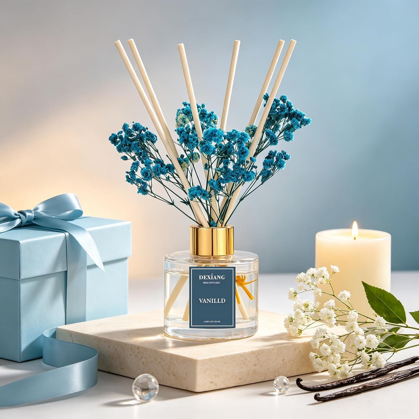 Reed Diffuser Set,3.38 fl oz (100 ml) - Lemon Verbena Oil Diffusers with 6 Reed Sticks for Bathroom Shelf Decor