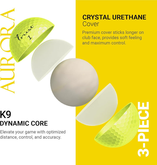 Balls - Aurora & Rosa Crystal Urethane Series | Eye-Catching & Easy to Spot | Maximum Distance, Soft Feel, Straight Flight, & Greenside Control | Blue, Orange, Pink, Yellow | 12 or 48 Balls