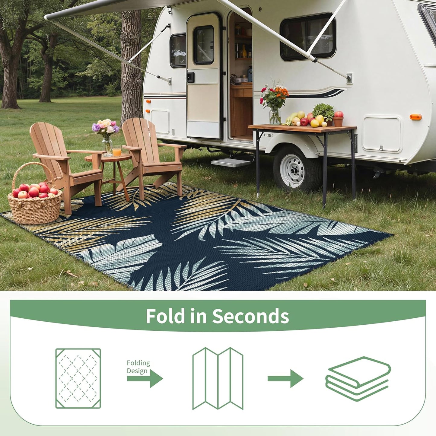 Outdoor Rug 6' x 9' Waterproof for Patios Clearance, Reversible Outdoor Plastic Straw Camping Rug Carpet, Large Area Rugs Mats for RV, Camper, Deck, Balcony, Porch, Beach, Picnic, Yellow&Blue