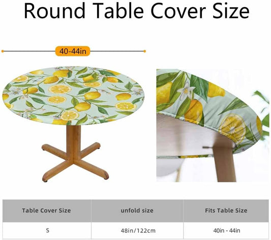Lemon Fruits Round Table Cloth Cover Vintage Fruit Yellow Lemon Green Leaf Half Piece Tropical Tablecloth for Indoor Outdoor Picnic Party Fit for 40"-44" Round Tables