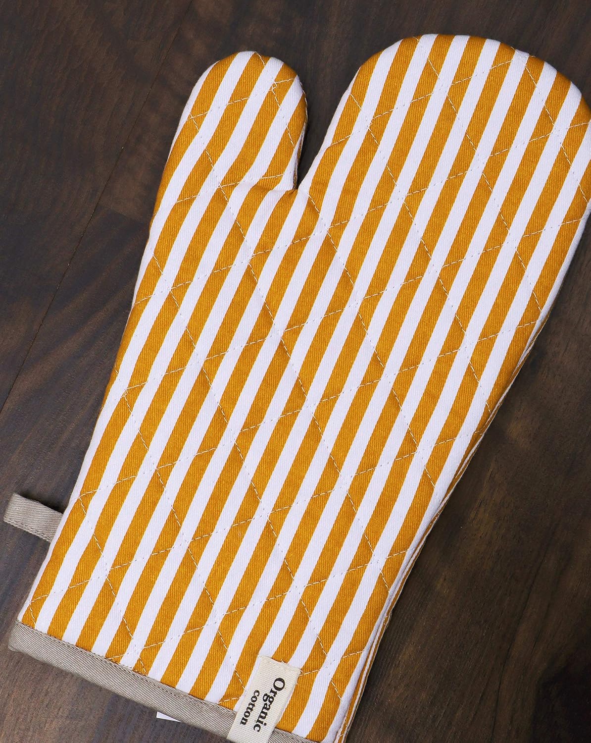Cotton Oven Mitts Set of 1 with Hanging Loop Non-Slip, Heat Resistant, Reusable Oven Mitt for Baking Cooking Kitchen Oven Gloves (Yellow)