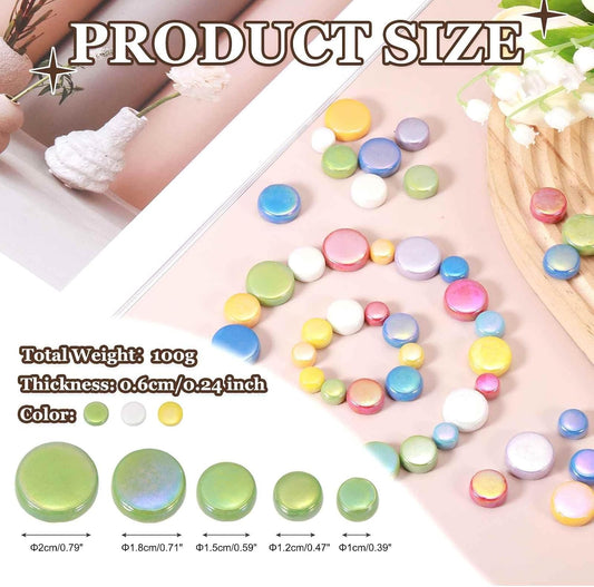 100g Round Mosaic Tiles for Crafts, Multi-Size Iridescent Mosaic Glass Bulk for DIY Art, Home Decoration, Vases, Mugs, Flower Pots (Mixed Yellow Green)