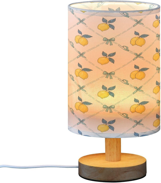 Yellow Lemon Table Lamp, Bedside Nightstand Lamp for Bedroom, Small Desk Lamp with Wood Base and Fabric Shade, Modern Lamp for Living Room Dorm Office Nursery