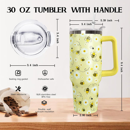 30 oz Stainless Steel Tumbler with lid and Straw,Yellow CoffeeTravel Mug Cup Water Botter, Lemon Gifts for Lemon Lovers - Colors B