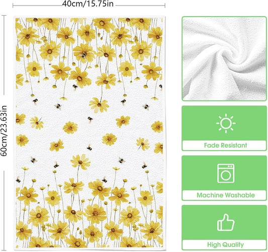 Hello & Yellow Daisy 24 * 16 inch Microfiber Kitchen Towels, 2 Pack,Reusable Paper Tea Rags Hand Wash Cloths Dish Cleaning Towels for Kitchen Essentials Accesorios and Dishcloths Sets Rags