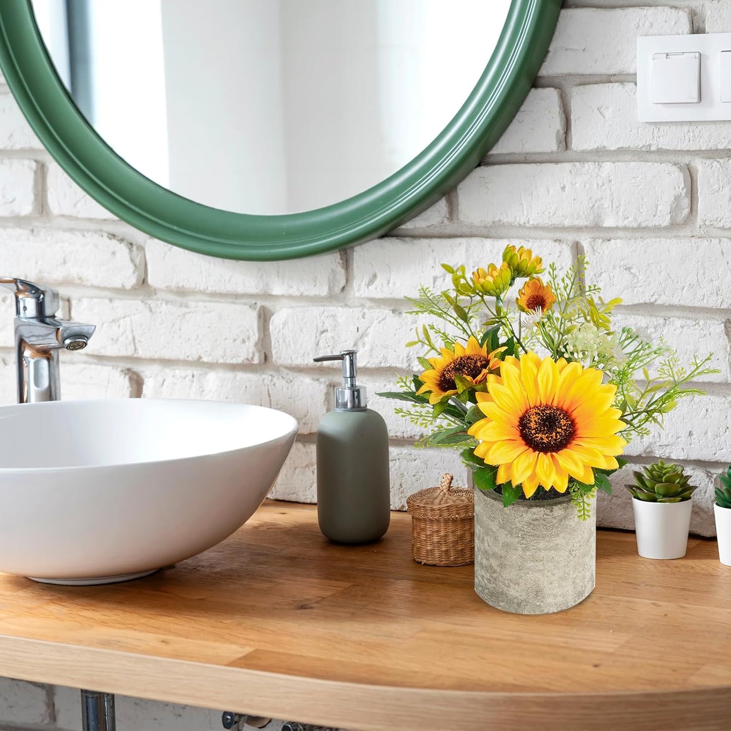 Sunflower Artificial Flowers Pot, Sunflower Decor, Yellow Fake Flower in Pots, for Home Bathroom Kitchen