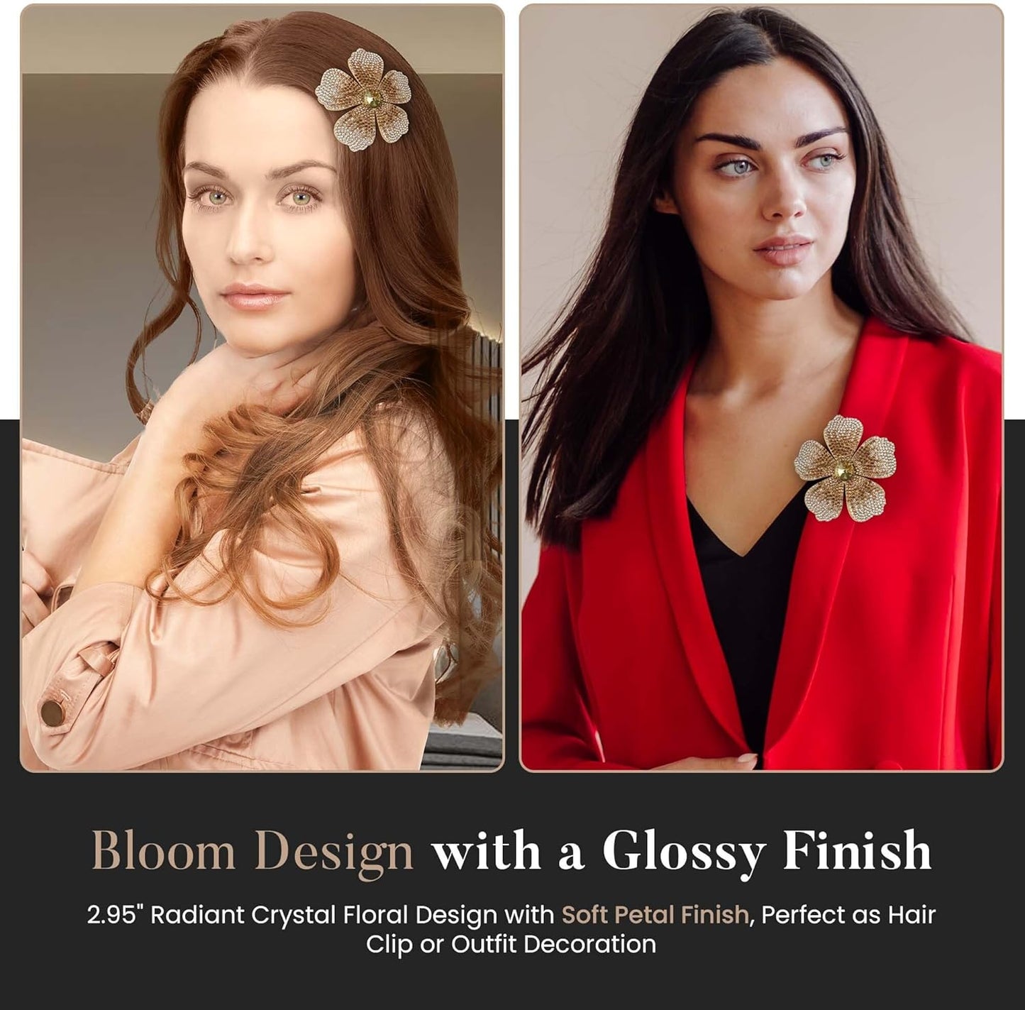 2.9 Inches Created Crystal Hibiscus Hawaiian Flower Hair Clips for Women | Boho Braids Artificial Flower Clips for Hair