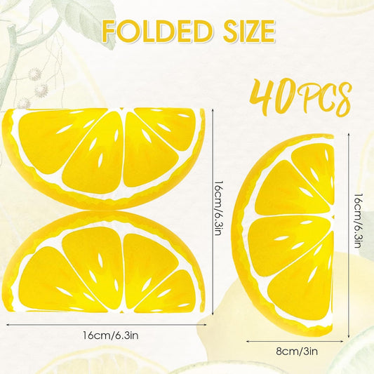 40 Pcs Lemon Napkins Yellow Citrus Paper Napkin Fruit Disposable Cocktail Napkins for Birthday Baby Bridal Shower Lemon Theme Bachelorette Engagement Wedding Party Decorations Supplies