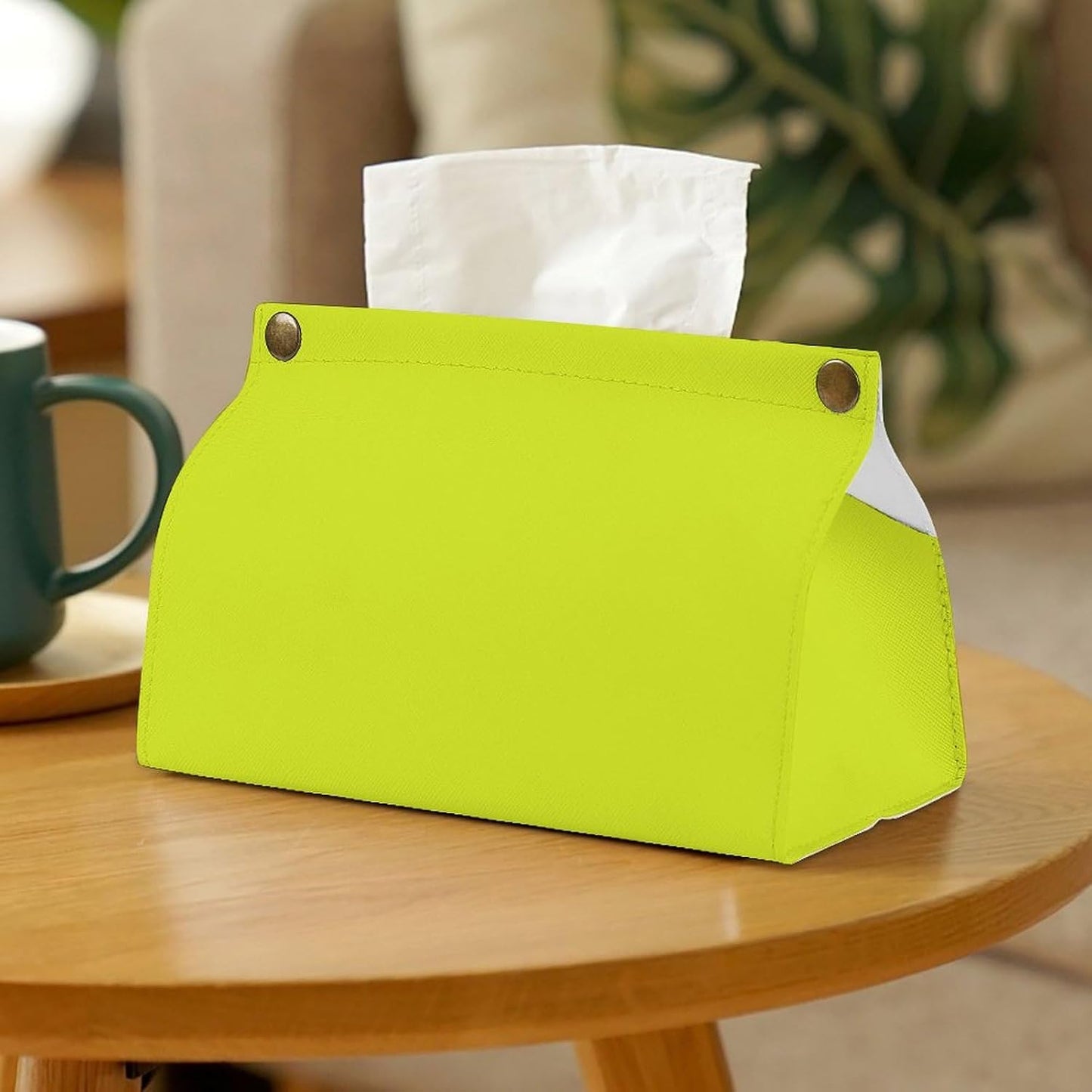 Neon Yellow Lemon Color Tissue Box Cover PU Leather Facial Tissue Dispenser Box for Office Car & Bathroom