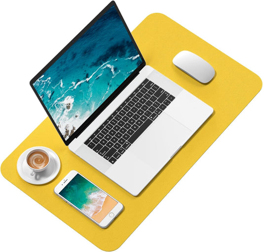 Desk Pad, 23.6" x 13.8" PU Leather Desk Mat, M Extended Mouse Pad, Waterproof Desktop Blotter Protector, Non-Slip Ultra Thin Small Laptop Keyboard Writing Mat for Office Home, Yellow