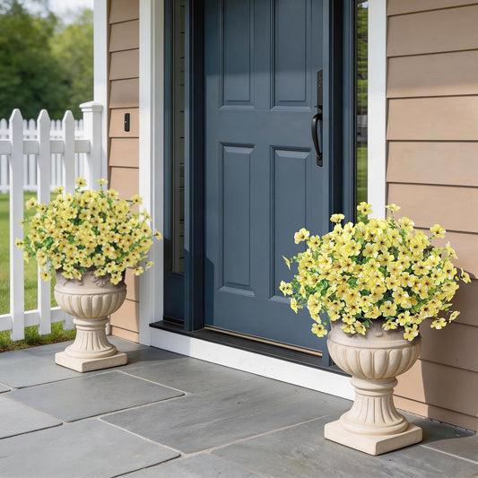 2 Set 21"Artificial Morning Glory & Eucalyptus Topiary Trees (Yellow) | No Assembly Needed, Fake Outdoor Bushes, Faux Silk Flower Potted Plants, for Front Door/Farmhouse/Garden/Outdoor Decor