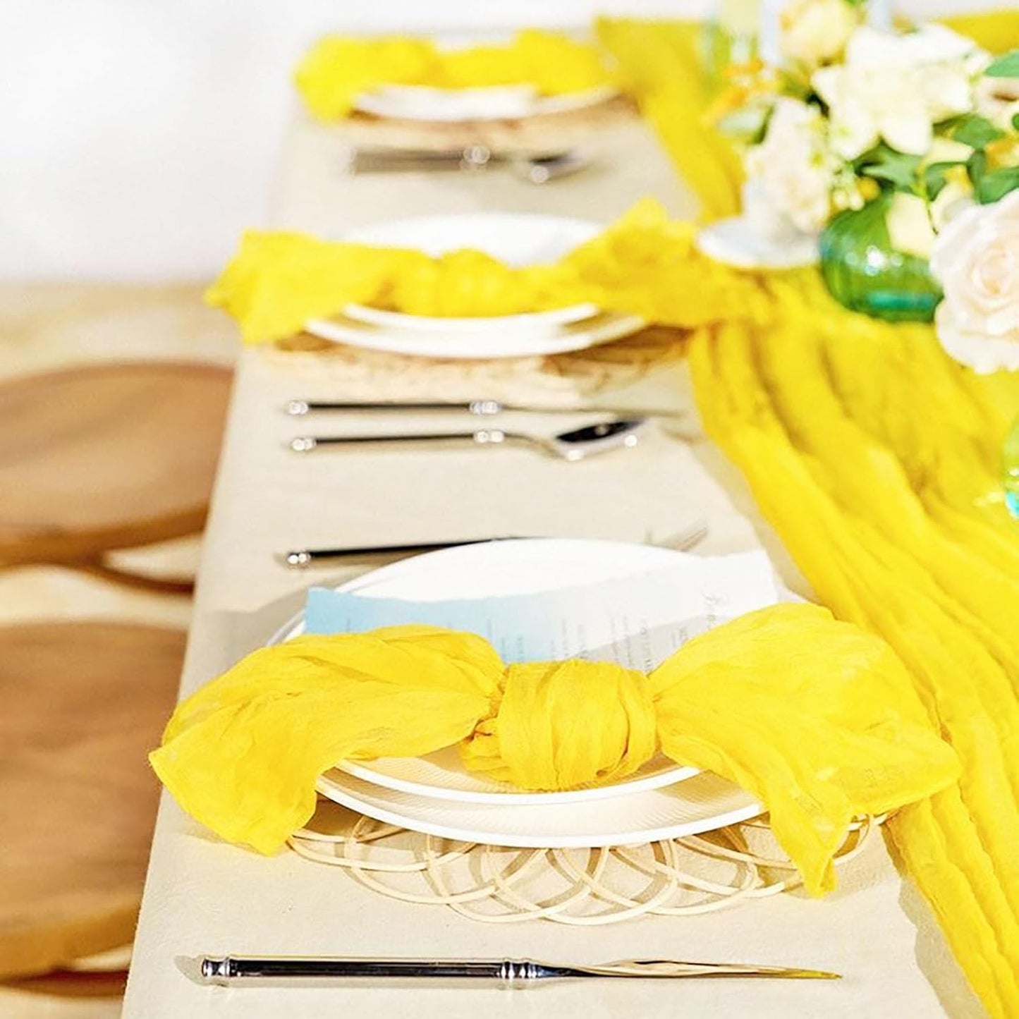 24pack Yellow Cheesecloth Napkins 20"x20" Boho Yellow Cloth Napkins Wrinkled Gauze Dinner Table Napkin for Wedding Party Baby Shower Birthday Decor