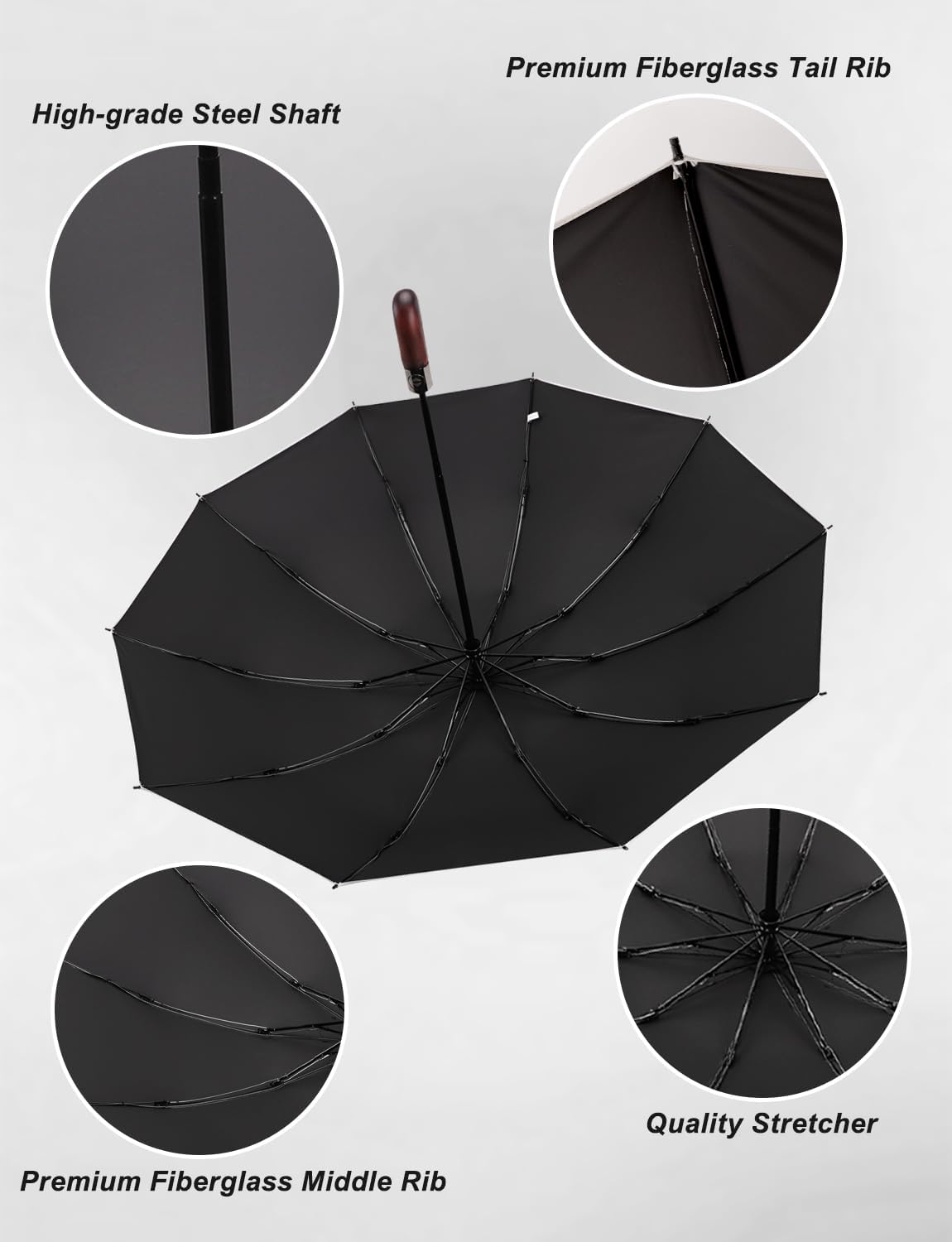 10 Ribs 46" Travel Sun & rain Automatic Reverse Umbrella, for Windproof Umbrella, Compact Parasol with 95% UV Protection for women and men