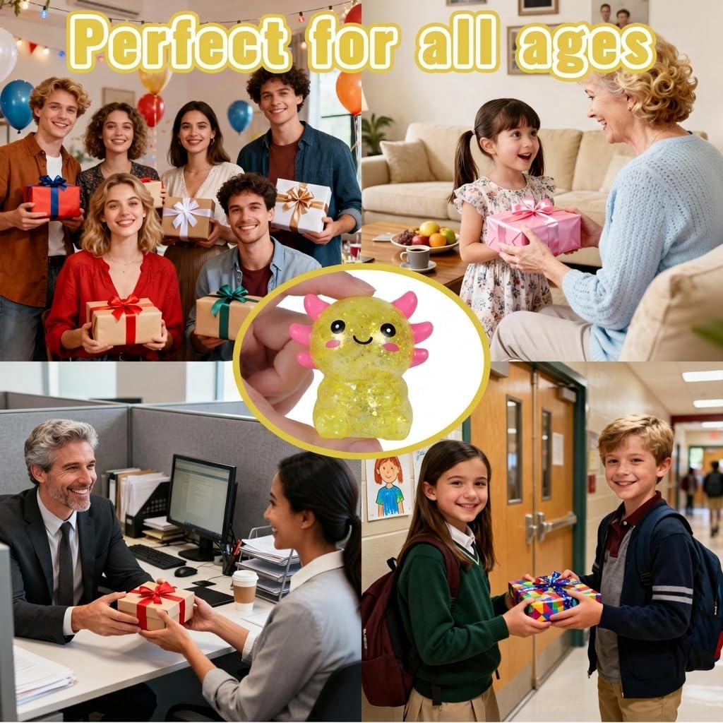Axolotl Squishy Toy, Cute Slow Rising Fidget Toy for Stress Relief, Soft Squeeze Sensory Toy for Kids and Adults, Handheld Stress Ball for Anxiety and Focus Sitting Posture Axolotl(Yellow)