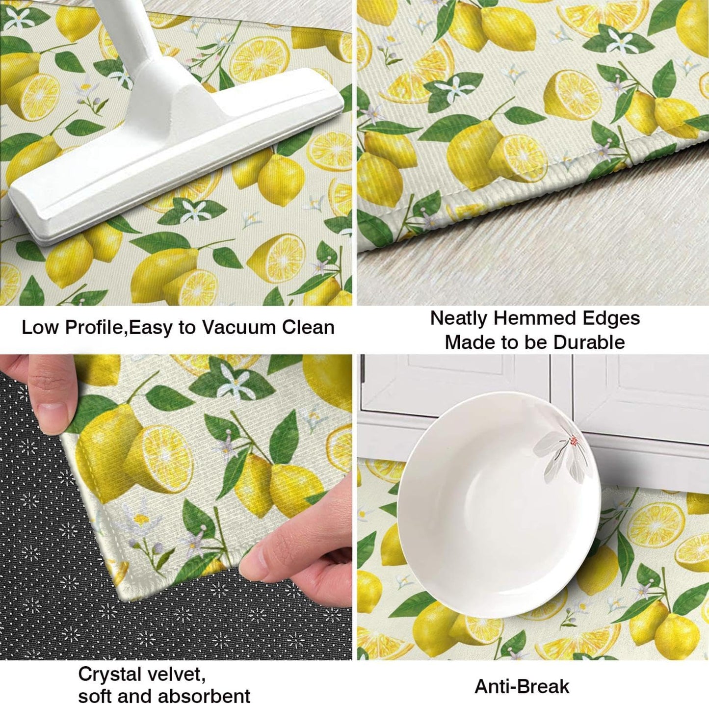 2 Piece Lemon Kitchen Decor Rugs Set, Farmhouse Country Kitchen Rugs and Mats Non Skid Washable Absorbent Microfiber Kitchen Accessories Decoration Floor Mats 17"x47"+17"x30"