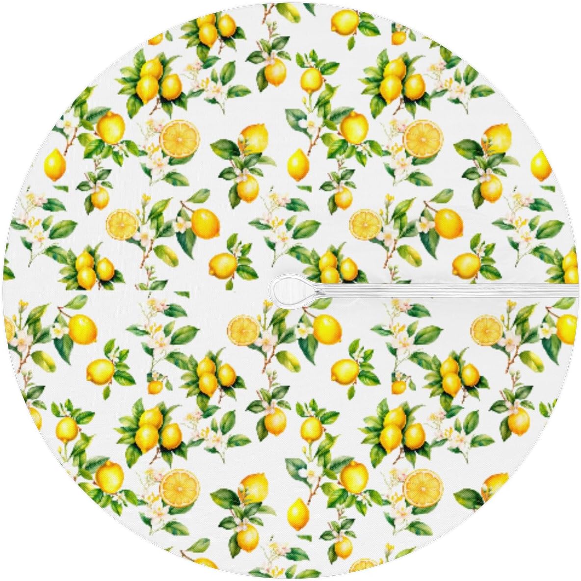 Lemon Outdoor Round Tablecloth with Umbrella Hole and Zipper Elastic Edged | Fruit Yellow Flower Outside Circle Table Cloth Waterproof Fitted Table Covers for Picnic Camping Garden 45-56inch