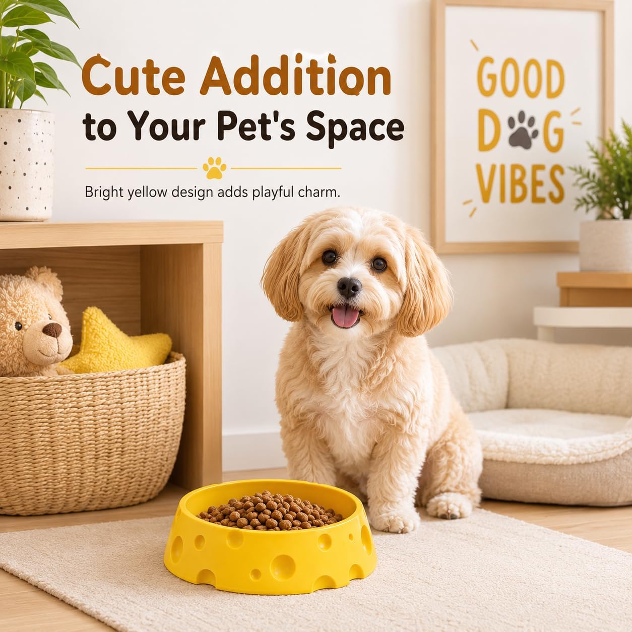 Feeder Cat Dog Bowl Cheese Shape Yellow | For Puppies and Small Breeds Feeding, Kittens