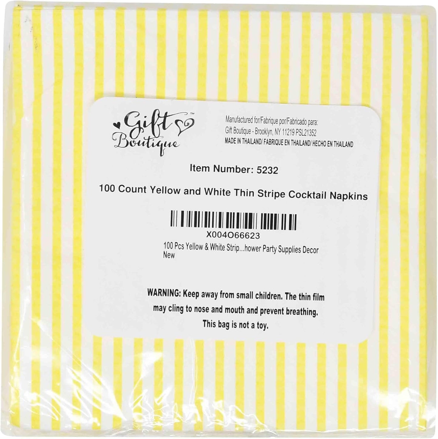 100 Pcs Yellow & White Stripe Cocktail Beverage Napkins Disposable Paper Thin Striped Dessert Napkin for Birthday Baby Shower Party Supplies Decor