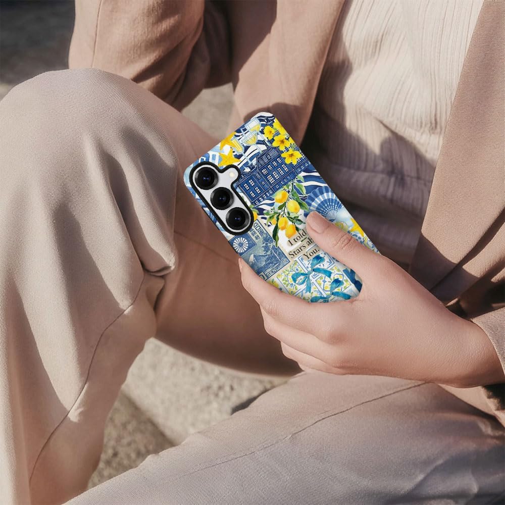 Compatible with Samsung Galaxy S25,Frosted PC Anti-Scratch Shockproof Case - Lemon Aesthetic Summer Pattern