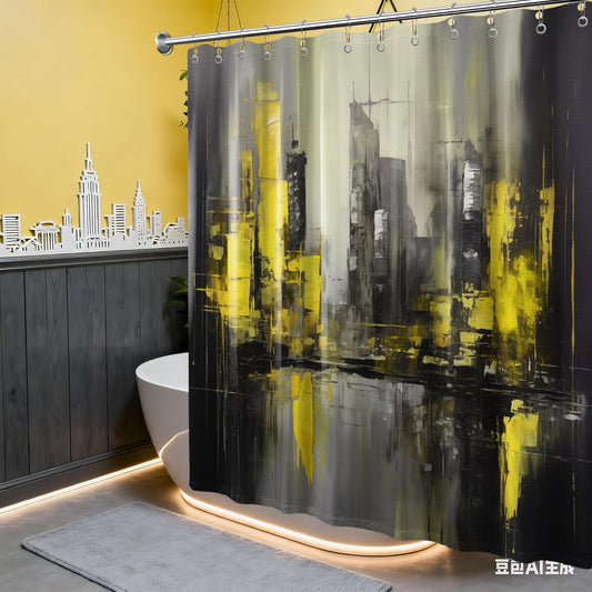 Black and Yellow Shower Curtain Bright Mustard Lemon Yellow Abstract Shower Curtains for Mens Bathroom Decor, Waterproof Fabric 70 x 72 inch with Hooks