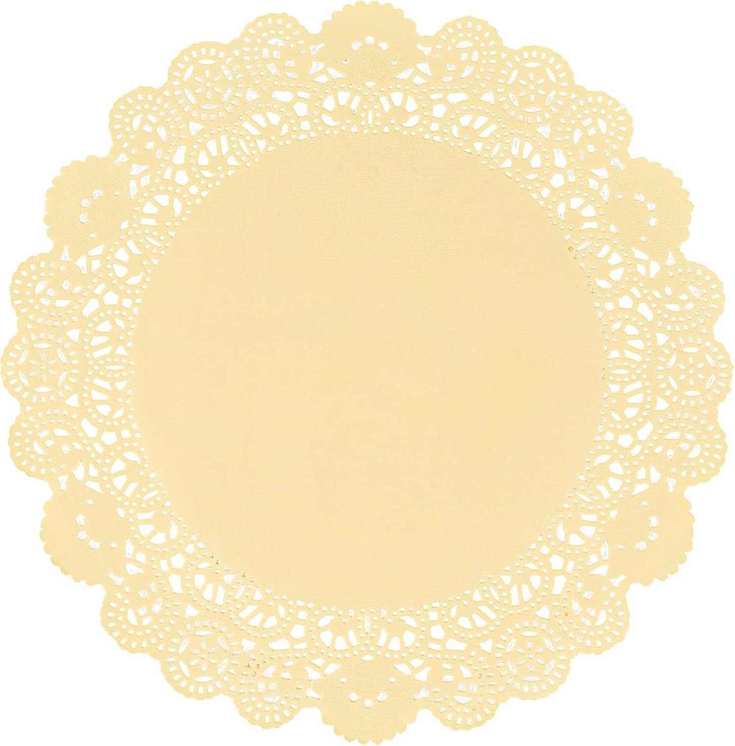 Pastry Tek 12 x 12 Inch Paper Lace Doilies, 100 Disposable Table Doilies - Elegant Lace Finish, Long Lasting, Yellow Paper Doily, for Pastries, Cupcakes, Desserts