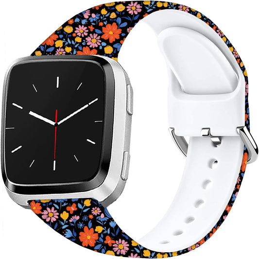 Soft Silicone Watch Bands Compatible with Fitbit Versa 2/Versa/Fitbit Versa Lite/SE Cartoon Band,23mm Cute Floral Pattern Printed Strap Replacement Wristband for Men Women Teens.