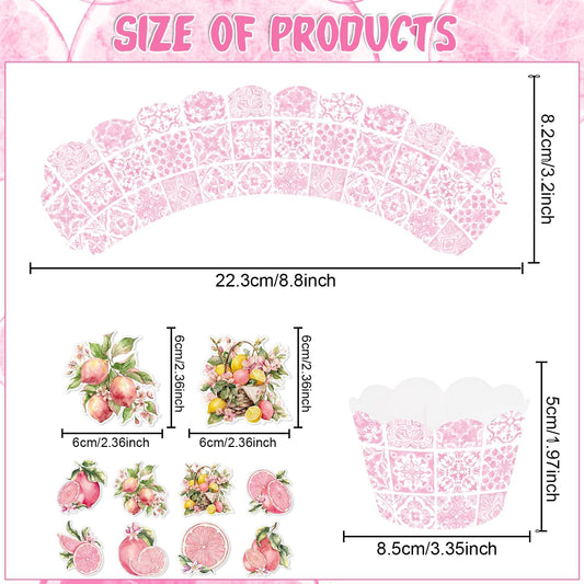 Capri Lemon Party Decorations - 48PCS Pink Amalfi Coast Party Decorations Cupcake Toppers & Wrappers Decor, Mediterranean Lemon Citrus Summer Birthday Baby Shower Bridal Wedding Supplies