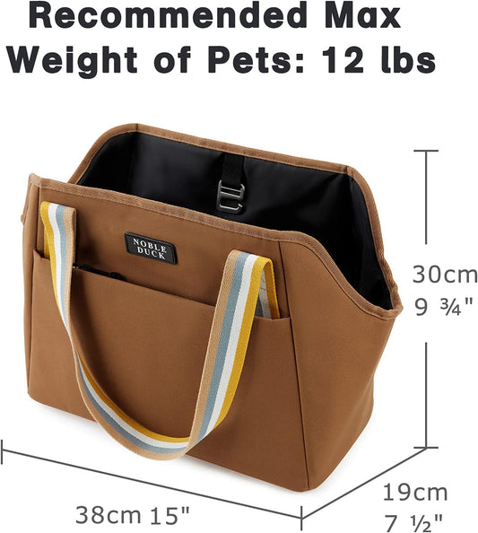 Small Dog Carrier with Pockets, Portable Small Dog Cat Soft-Sided Carrier with Adjustable Safety Tether, Versatile Pet Purse for Subway/Shopping/Hiking/Traveling (Khaki)