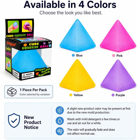 Pyramid Squishy Squeeze Toy for Adults, Soft Sensory Fidget Stress Ball, Stretchy Tactile Desk Toy for Office, Study, Travel, Hand Exercise and Relaxation, Translucent Pyramid Shape (Yellow)