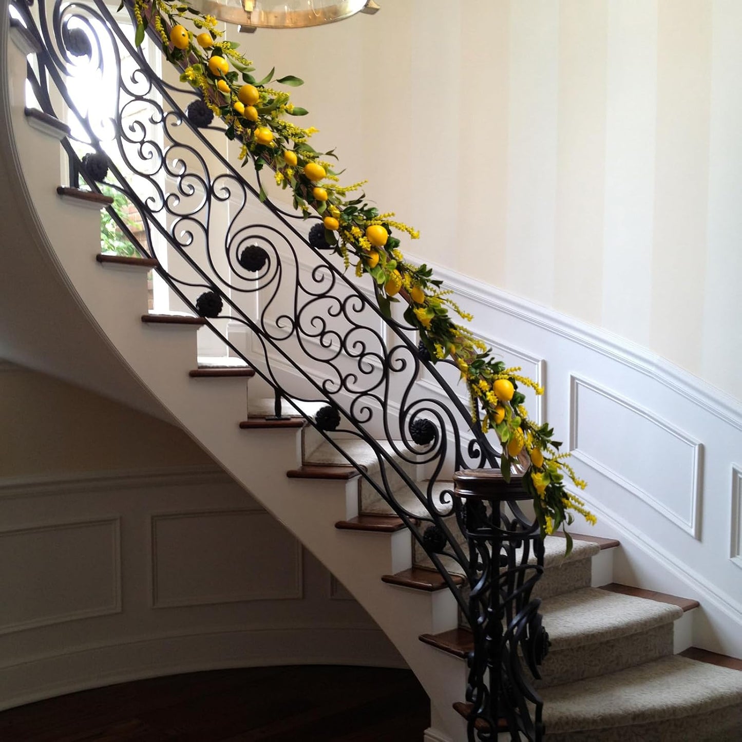 TEMPUS 5.4 Ft Artificial Lemon Garland Spring Summer Faux Yellow Fruit Garlands with Greenery for Home Door Wall Mantle Wedding Holiday Party Table Decorations