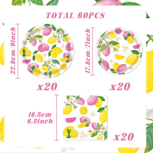 Pink Yellow Lemon Plates and Napkins Lemon Themed Baby Shower Party Decorations Capri Paper Plates Napkins Tableware Decor Birthday Party Supplies