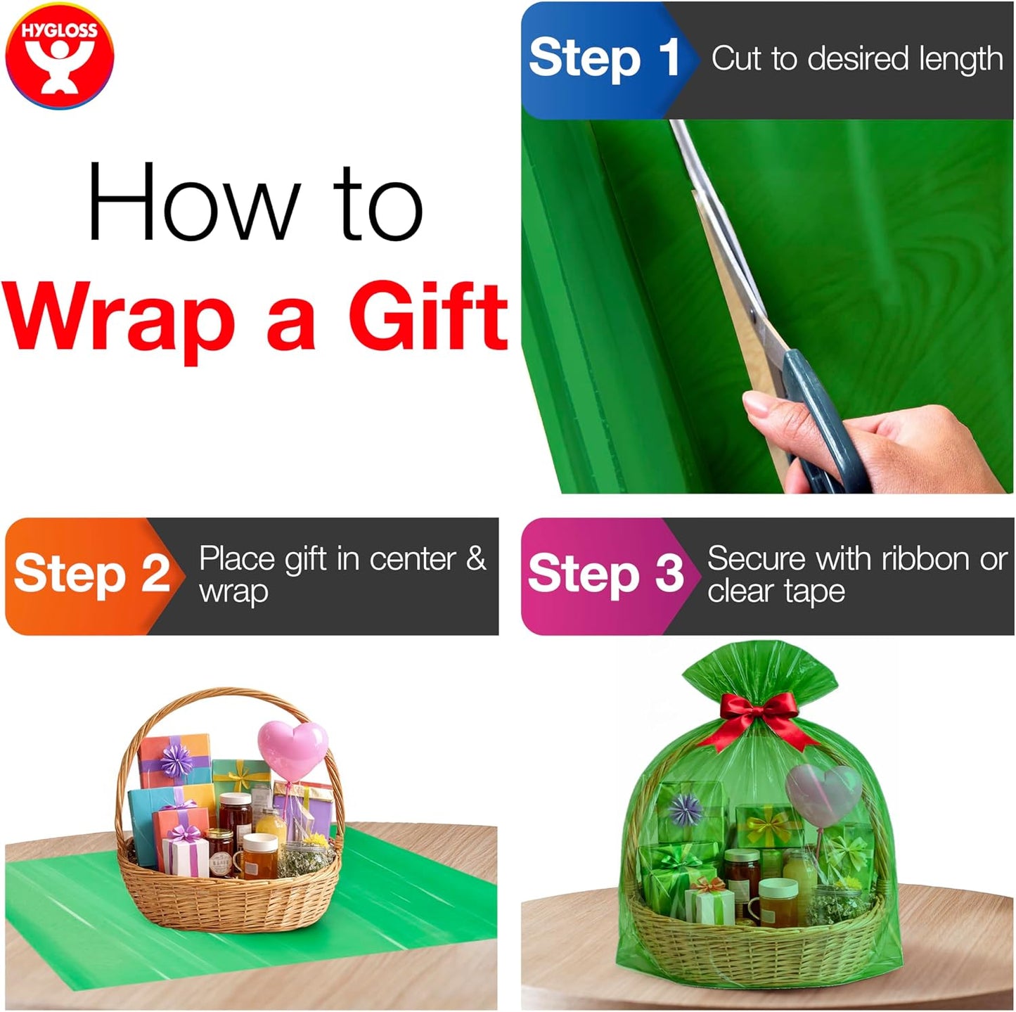 Hygloss Products Roll Cellophane Wrap for Crafts, Gifts, and Baskets 20 Inch x 12.5 Feet, Yellow