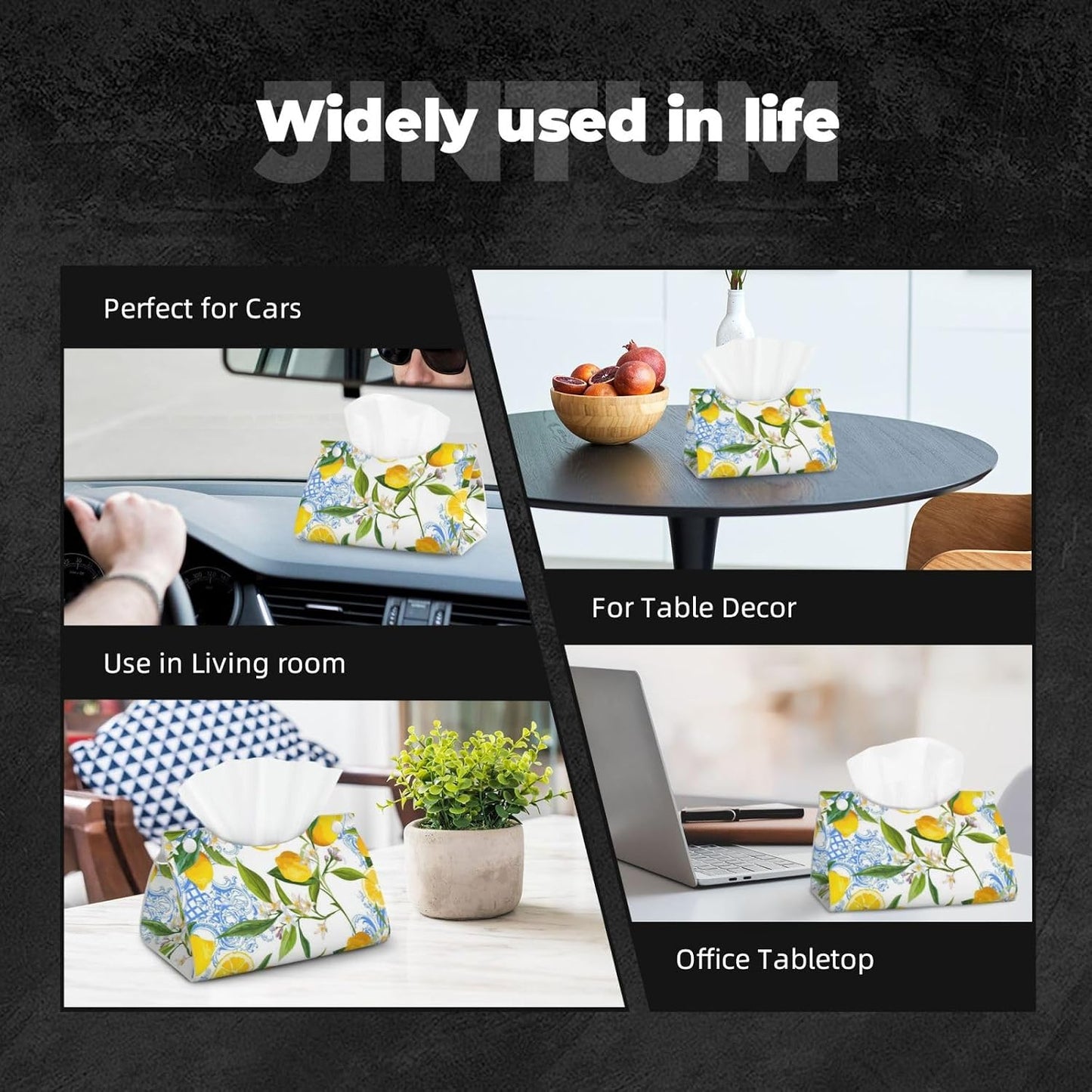 Baroque Yellow Lemons Long Tissue Box Cover | Paper Case Holder Organizer Desk Tabletop Home Decor Accessor Gift For Women Men