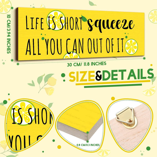 3 Pieces Lemon Wood Sign Lemon Kitchen Decor Inspirational Quote Wall Decor Summer Gift Farmhouse Porch Decoration Accessories for Home Bedroom Bathroom Kitchen