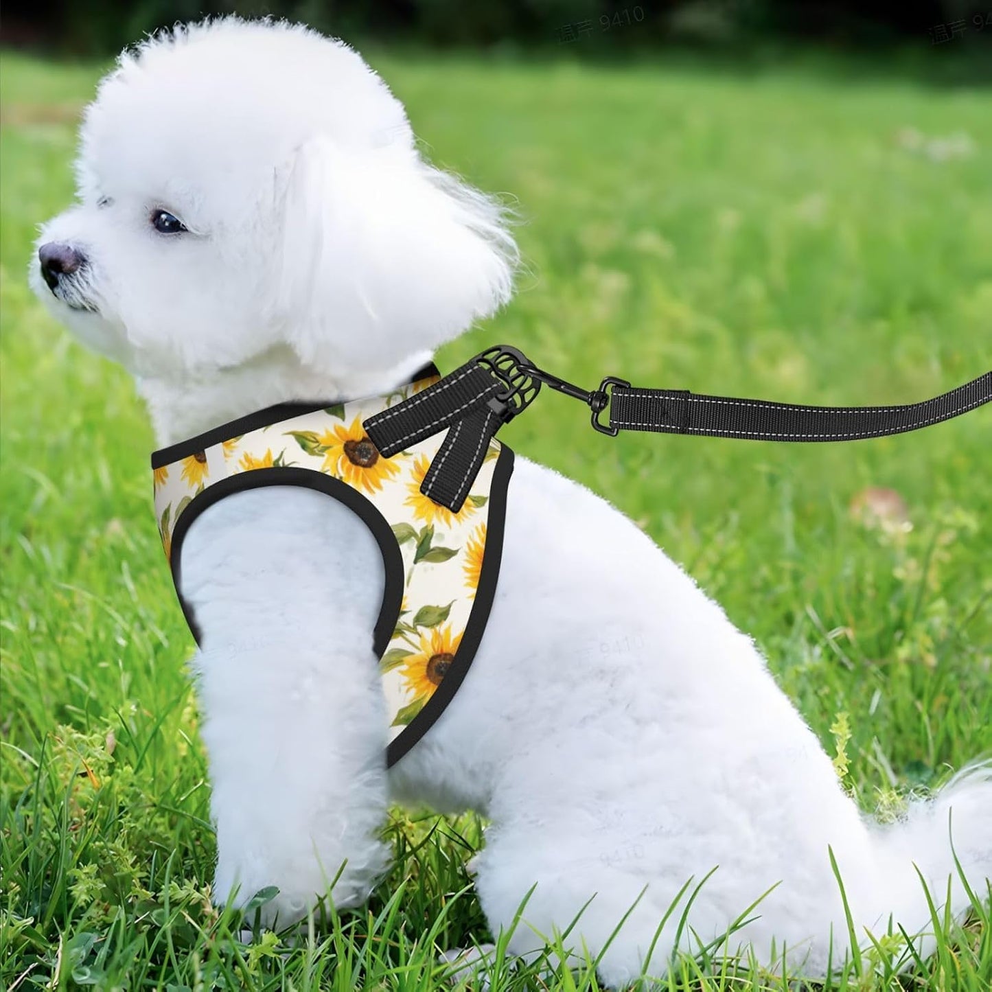 Sunflowers Yellow No Pull Dog Harness and Leash Set, Adjustable Reflective Vest for Small Dogs,Cute Soft Puppy Harness for Walking Training,M(Chest:17"-19")