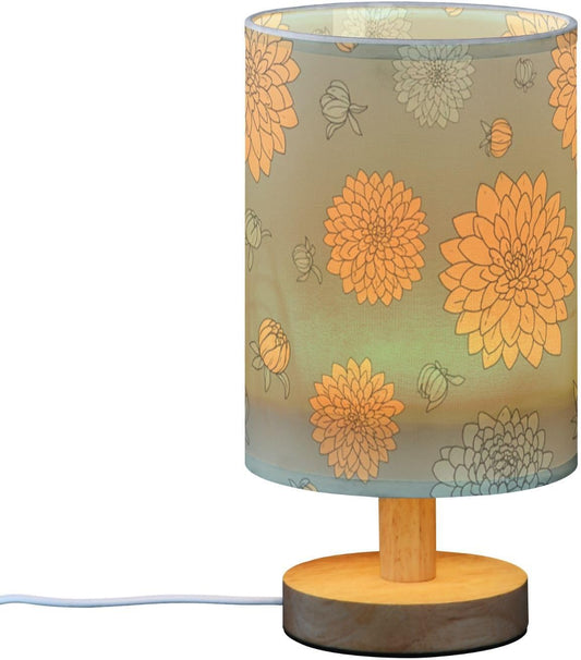 Yellow Flowers Bedside Table Lamp with USB Ports, LED Nightstand Desk Lamp with Flaxen Fabric Shade & Wood Base for Bedroom, Living Room,Office Dorm