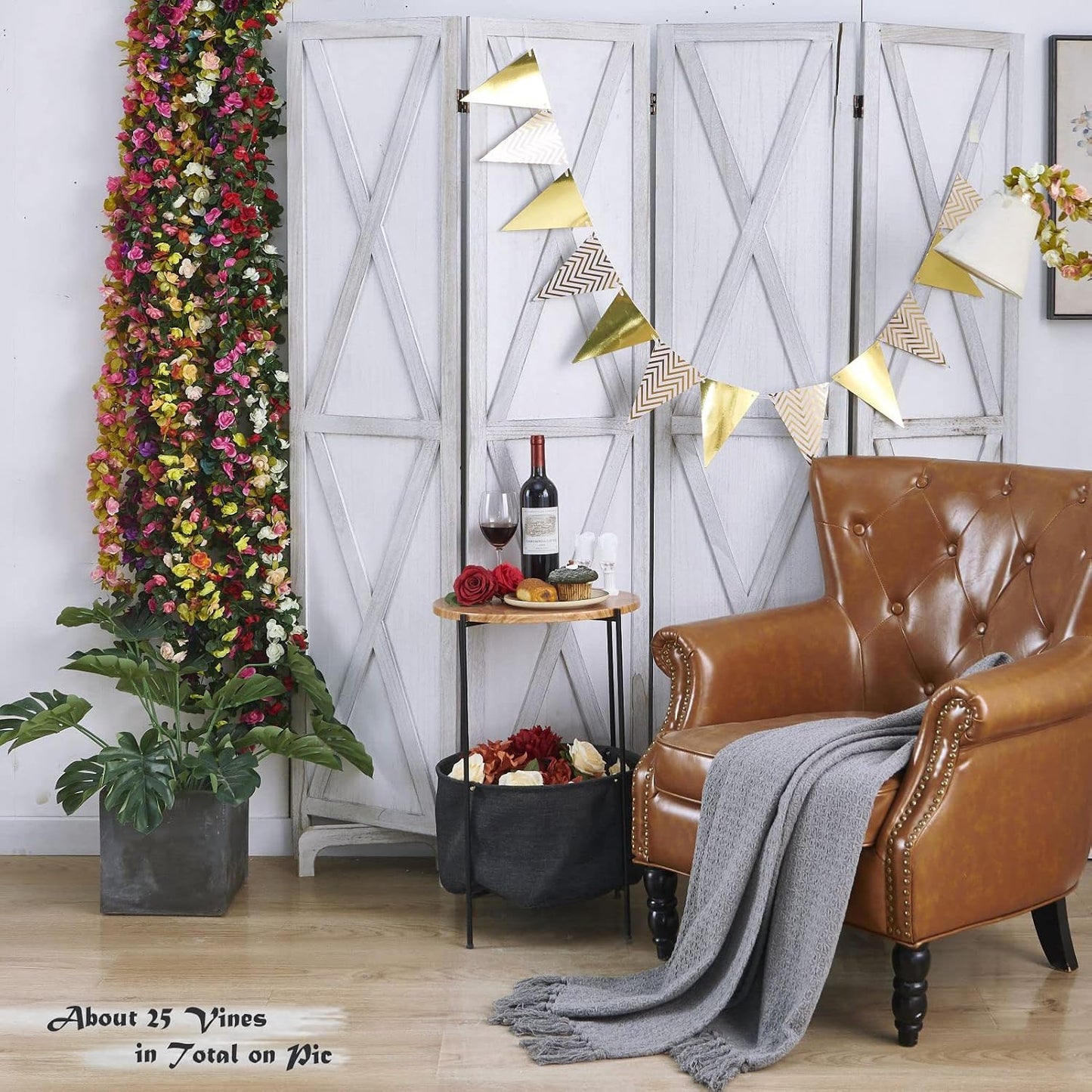 Artificial Flower Garland 8pcs 8.2ft Rose Vine Decor, Yellow Flower | Fake Rose Vine Flowers, Hanging Faux Roses String for Wedding Birthday Party Room Mantle Arch Wall Decoration