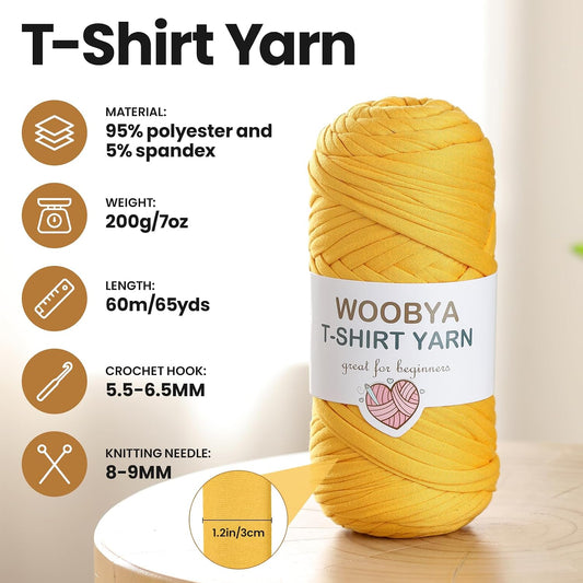 2 Pack T-Shirt Yarn Crochet Yarn for Crocheting Beginners,High Elastic Fabric Thick Tshirt Yarn for Crocheting Knitting Bags/Basket/Home Decor/DIY Crafts 2 * 200G(Golden Yellow)