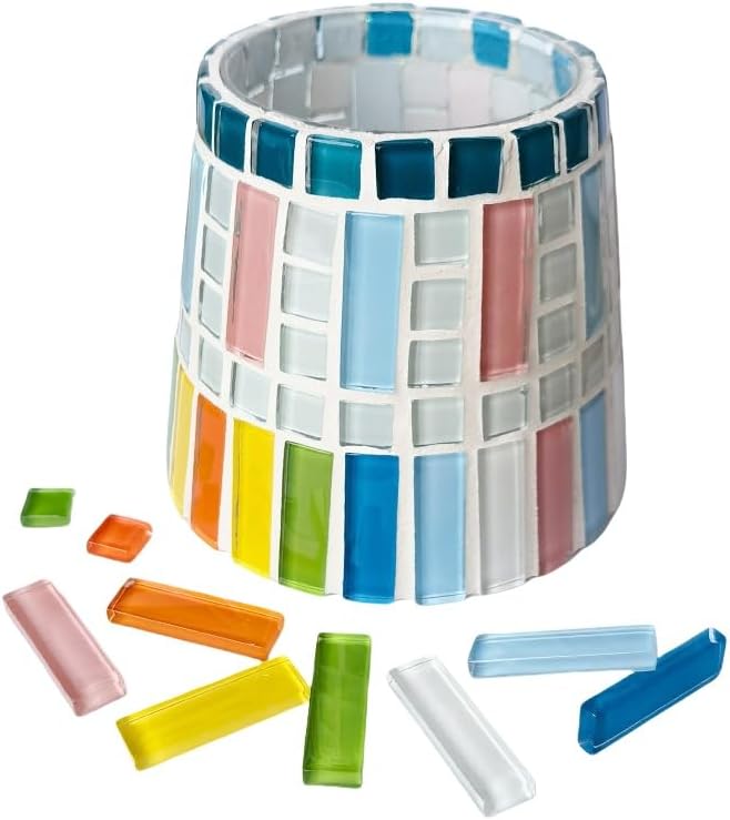 Mosaic Stained Glass Strips DIY for Crafts, 200g(0.44lb) Clear Mosaic Pieces Stain Glass Crafts DIY Mosaic Tiles Hobbies Art Crafts Material (Yellow, 0.4“ x 1.26")