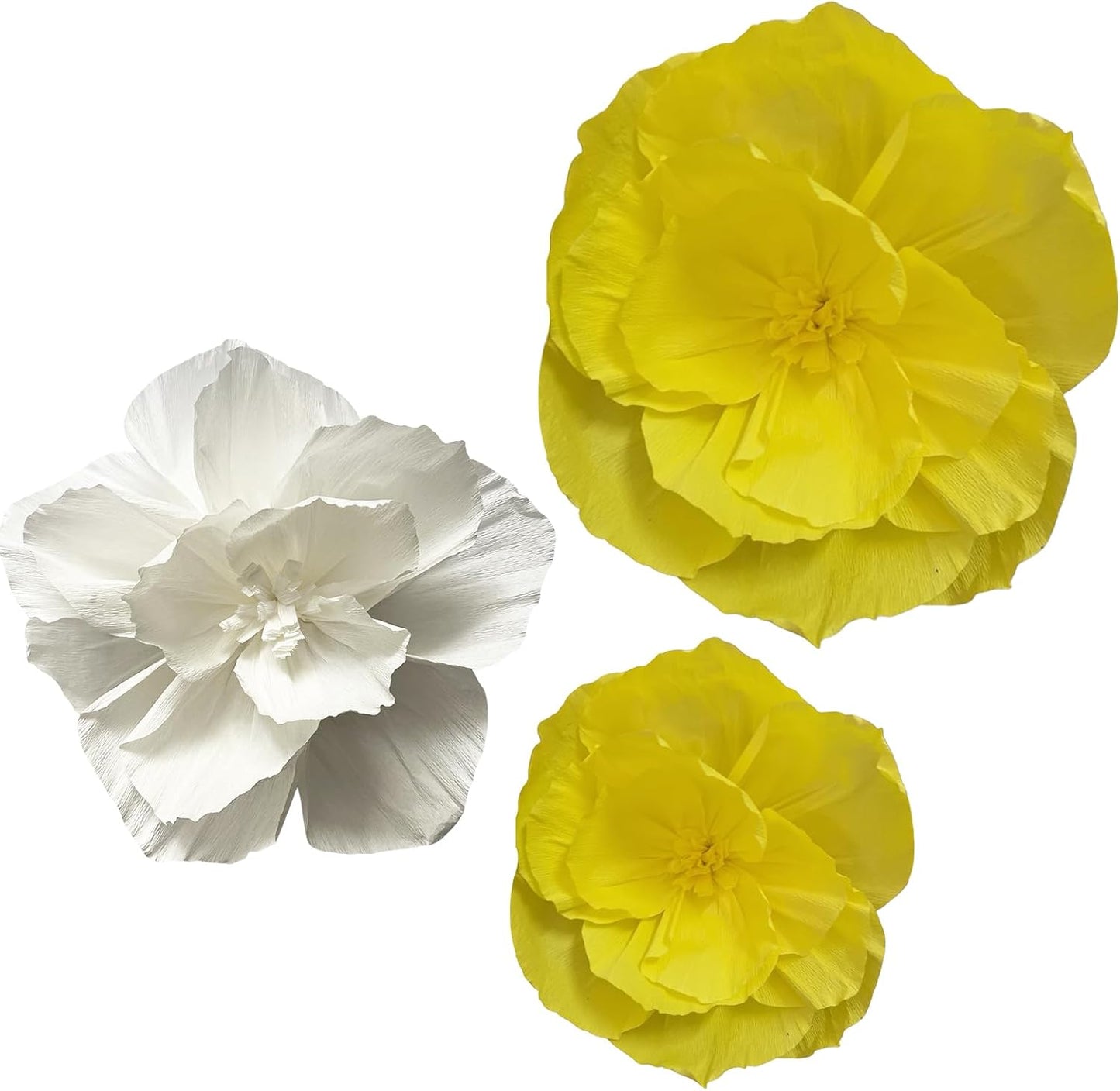 Crepe Paper Flowers Decoration for Wall Total 9 Pcs, Artificial Flowers Backdrop for Wedding Decor Baby Bridal Shower Birthday Party, Yellow White 3D Wall Flowers Decor