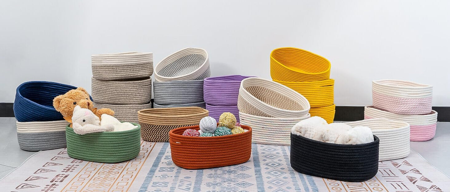 Cube Shelf Closet Storage Baskets Bins Set 2,Woven Basket for Organizing/Storage,Long-lasting &Skin-friendly Toy Storage Basket Bin,Stylish Room Decor Basket,Yellow Cotton Rope Basket