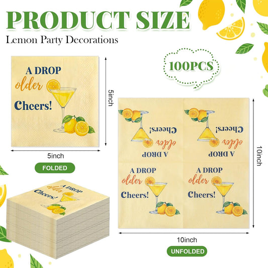 100 Pcs a Drop of Older Lemon Cocktail Napkins Yellow Citrus Paper Napkin Summer Fruit Disposable Lemon Dinner Napkins for Kitchen Bathroom Summer Beverage Party Supplies