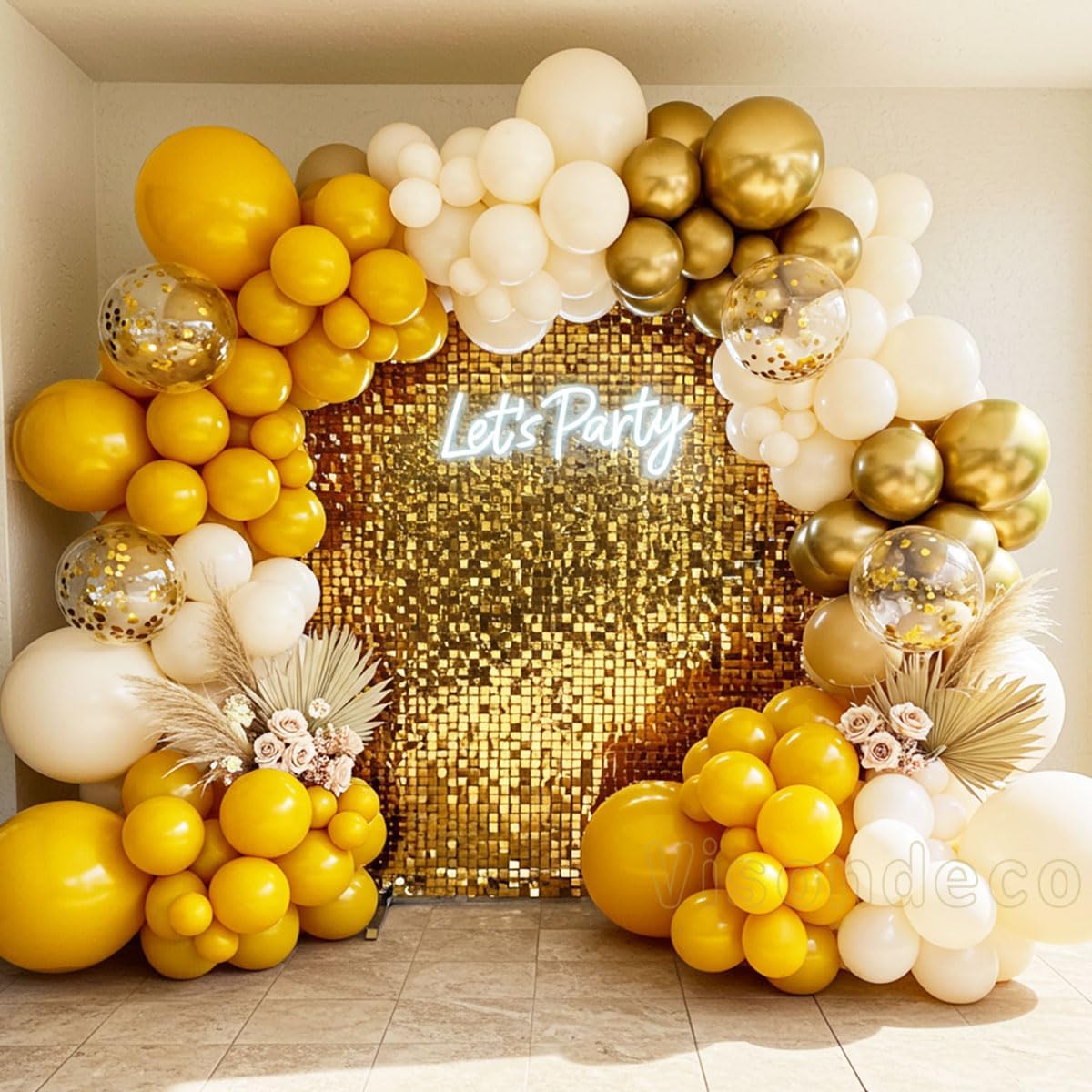 Yellow Balloon Arch Kit, Mustard Yellow, Ivory White and Gold | Double-Stuffed, 138 balloons for Birthday, Baby Shower, Bee Party, Sunflower/Lemon/Daisy Theme Decorations